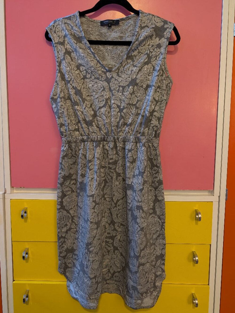 Margaret M Gray Jacquard Floral Dress | Elastic Waist | Made in Canada | Size M